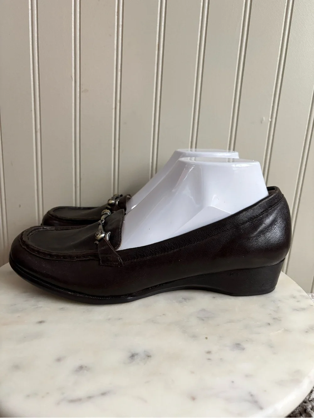 Taryn Rose Horsebit Wedge Loafers Women’s 8.5 Brown Leather Business Casual Prep